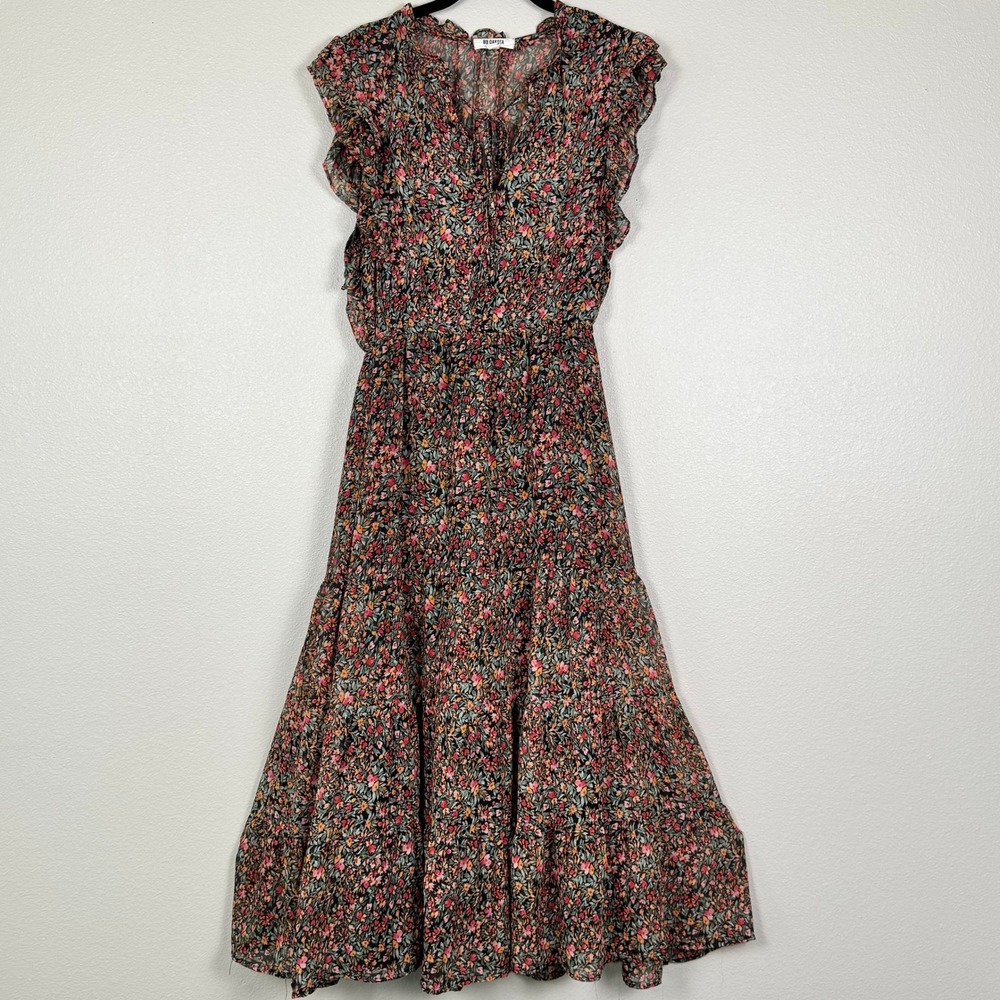 Floral Cottagecore Midi Dress Boho Prairie Ruffle Romantic Soft Girl S